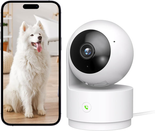 Indoor Security Camera,2K Dog Camera,with Mobile Phone Application,360° Translation/Tilt View Baby and Pet Monitor,One-Touch Call,24/7,Two-Way Call,Motion Tracking Alert,Local/Cloud Storage